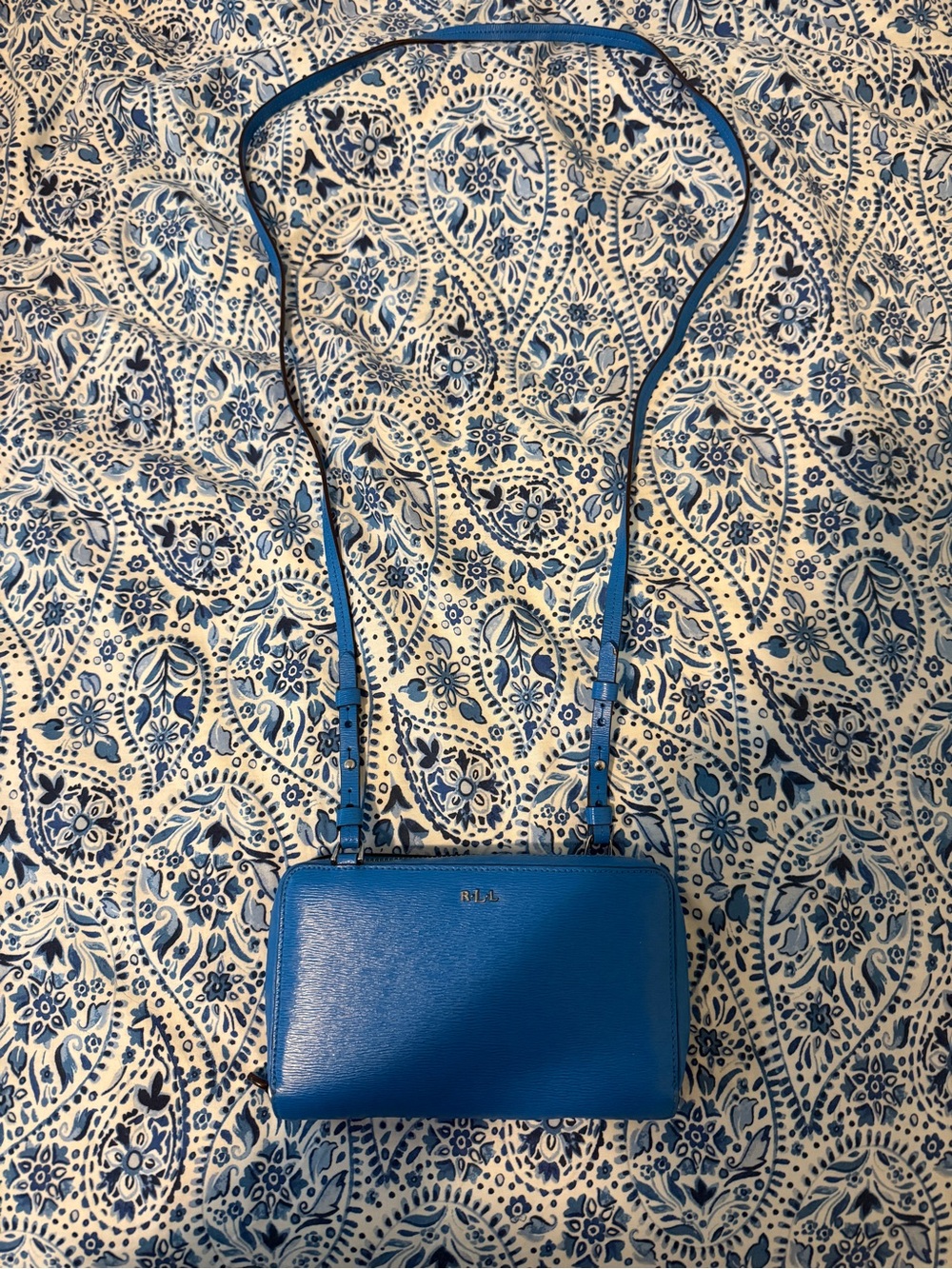 Ralph Lauren Bright Blue Leather Crossbody Bag